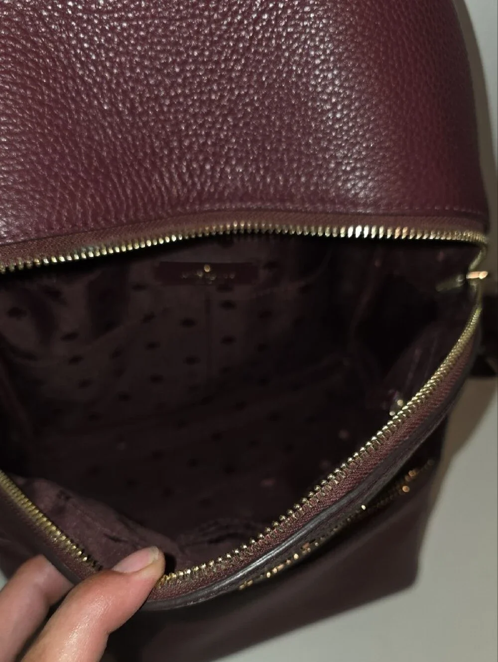 kate spade Leila Dome Leather Mini Backpack in Burgundy with Gold Hardware